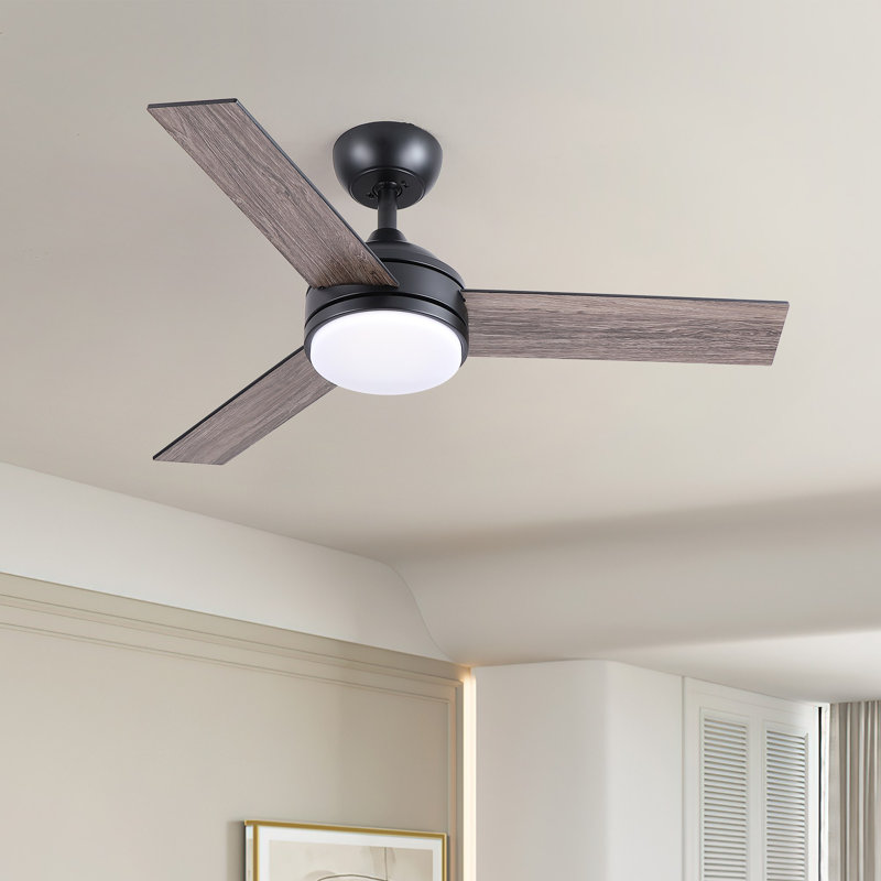 Ventilateur de plafond intelligent noir de 42 po avec DEL blanche brillante intégrée, travail avec l'application Tuya et aide vocale