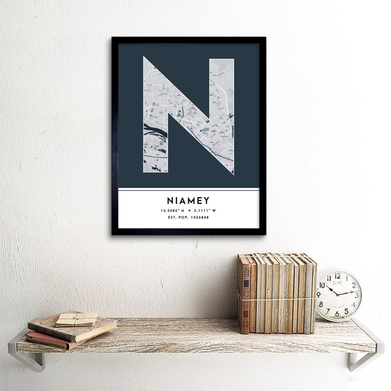 Niamey Niger City Map Navy - Single Picture Frame Typography