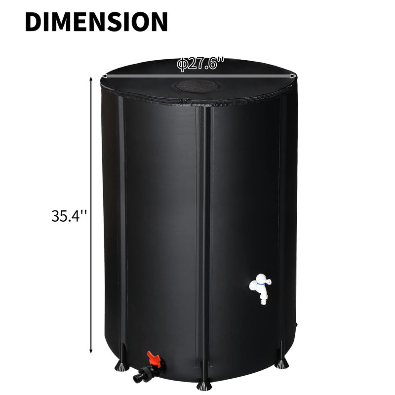 Baril de pluie pliable en plastique résistant aux intempéries, H 35,4 po x l 27,6 po x P 27,6 po