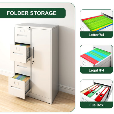 Armoire de rangement en métal blanc avec 4 tiroirs et 1 porte pour bureau de chambre à coucher - mouvement de tiroir silencieux, tiroirs de classement verticaux verrouillables sécurisés, porte, bureau de serrure, chambre à coucher, salon laminé à froid