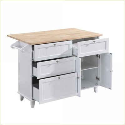 Ensemble d'îlot de cuisine avec abattant 2 tabourets | Bois d'hévéa | Bleu marine + noir + brun noyer | Ferme | Rectangulaire
