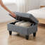 Repose-pieds moderne avec rangement en lin capitonné gris clair, banc avec tabouret à pieds relevables et rangement caché pour petit vestibule