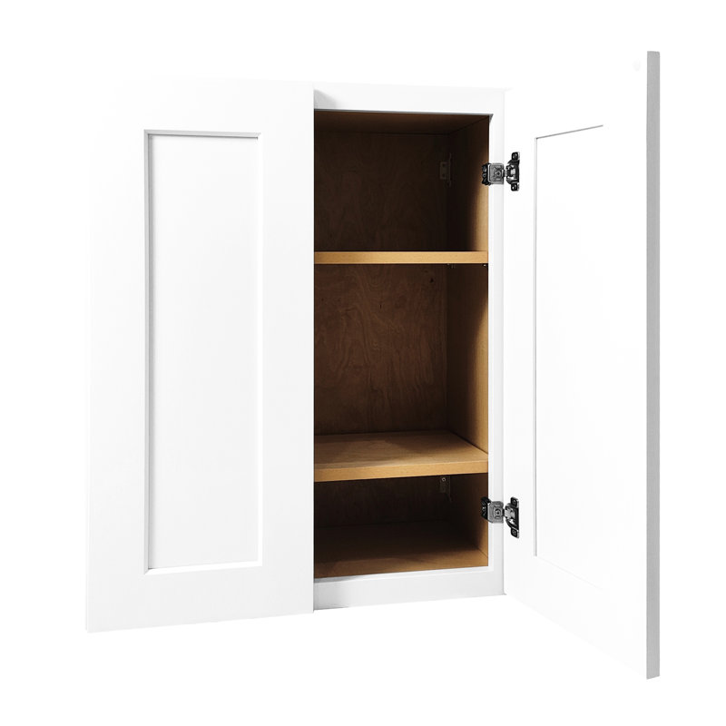 Armoire murale à double porte en bois massif blanc pour le rangement de la cuisine, tablettes réglables, finition laquée, facile à nettoyer et à entretenir, caoutchouc, imperméable