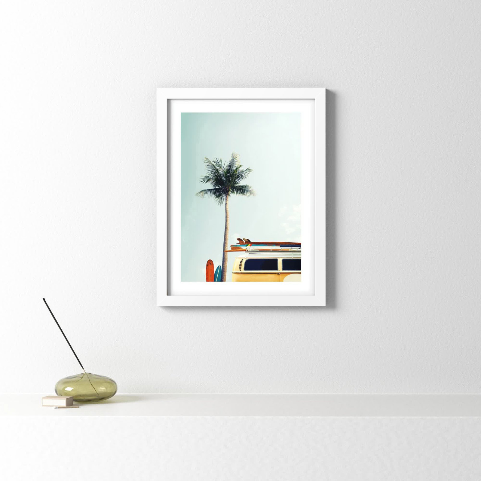 Raleigh "Surf Bus Yellow" Photo Print, 27.5" H x 21" W x 0.75" D, Matte White