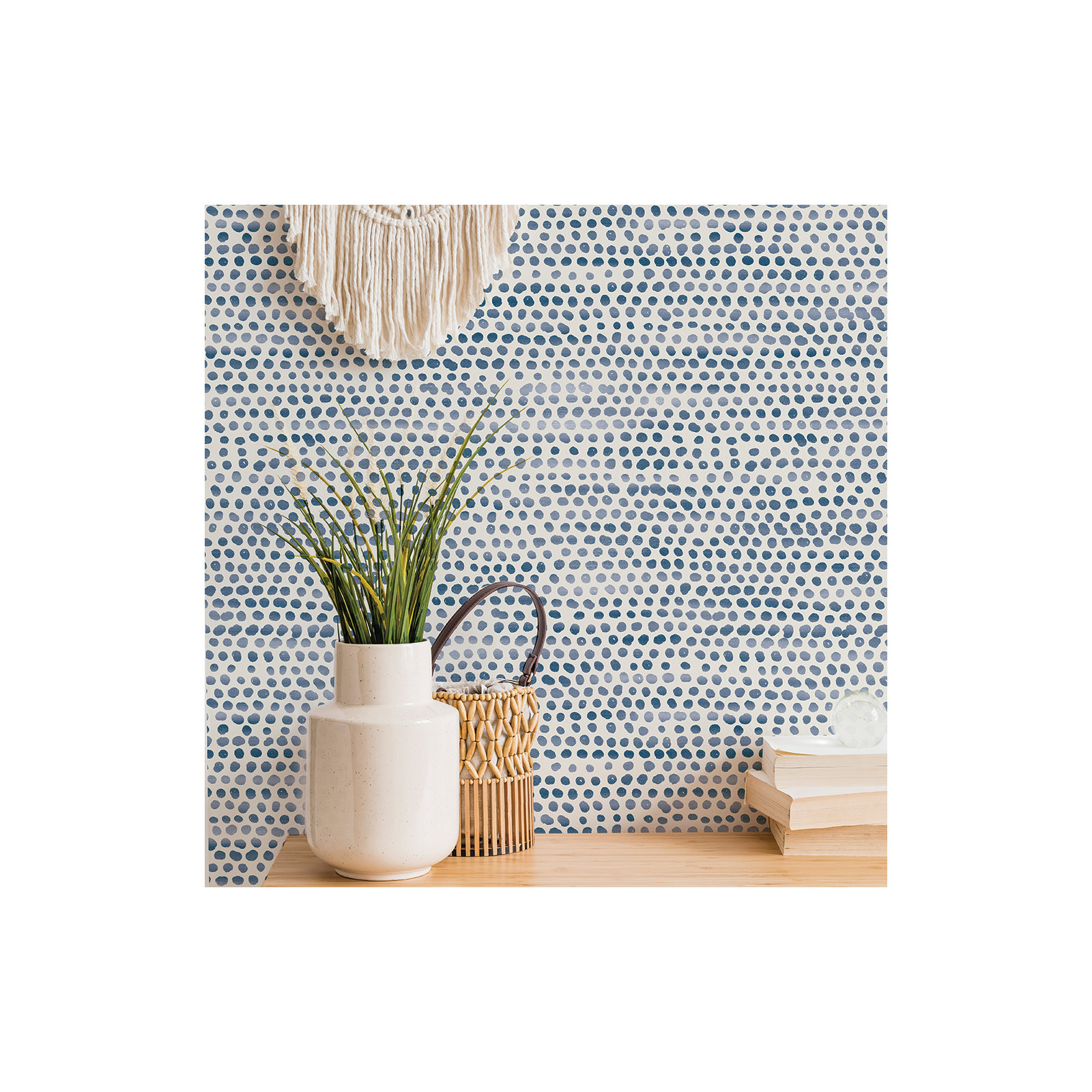 Moire Dots Peel and Stick Wallpaper, Blue Moon
