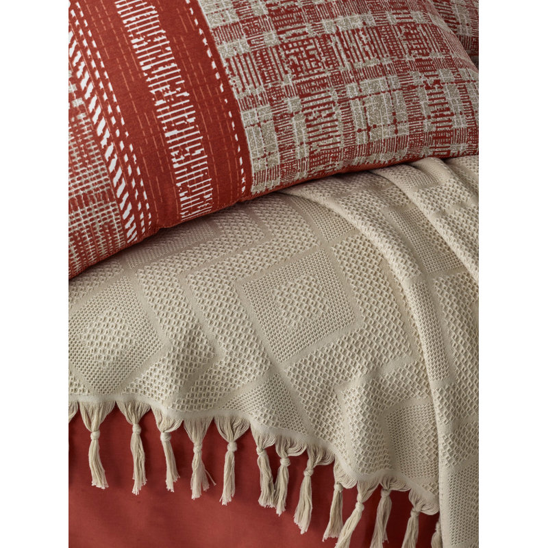 Cotton Coverlet, Beige/Tile Red