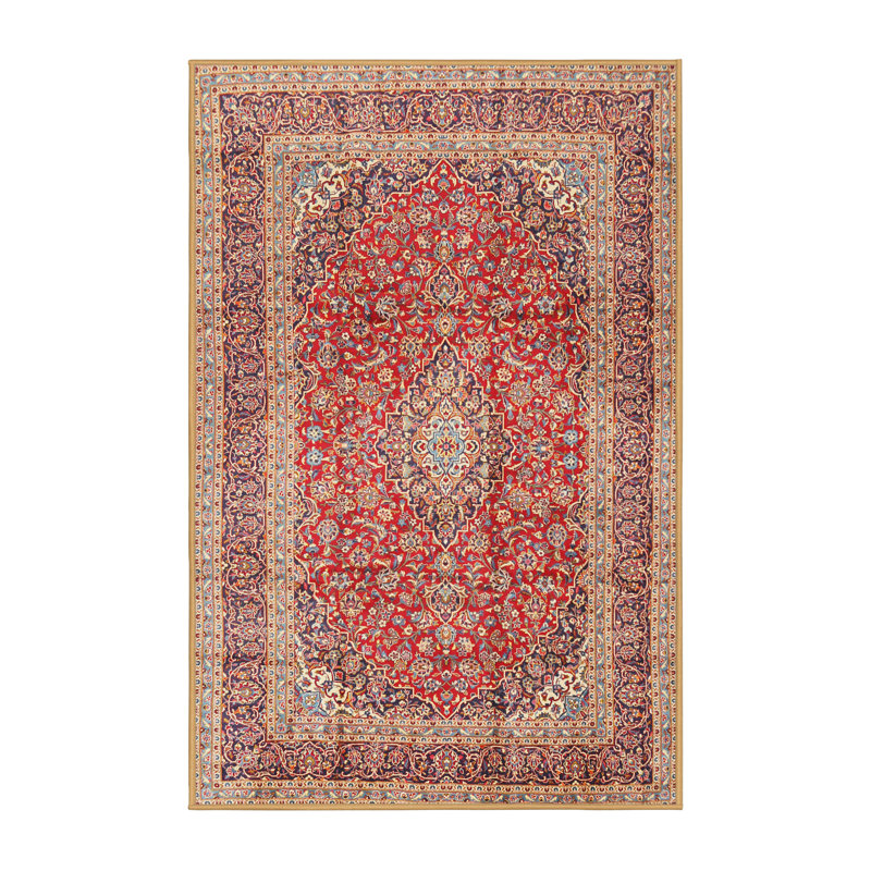 Tapis rouge/noir/jaune clair traditionnel Champetre, Rectangle 4 pi x 6 pi