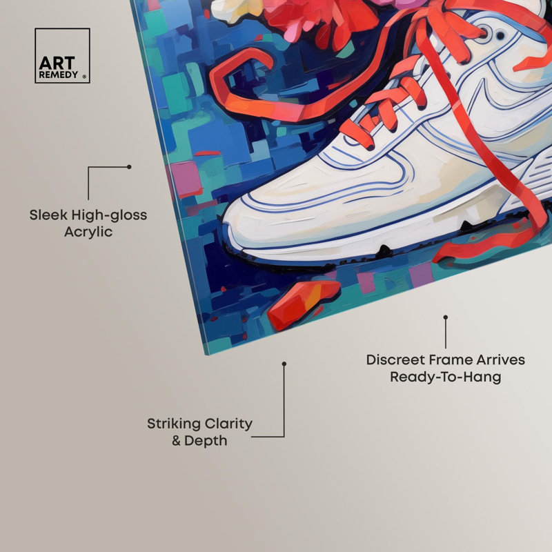 Art mural "Sneaker" fantaisiste avec fleurs, par Art Remedy, prêt à être accroché, H 16 po x l 16 po