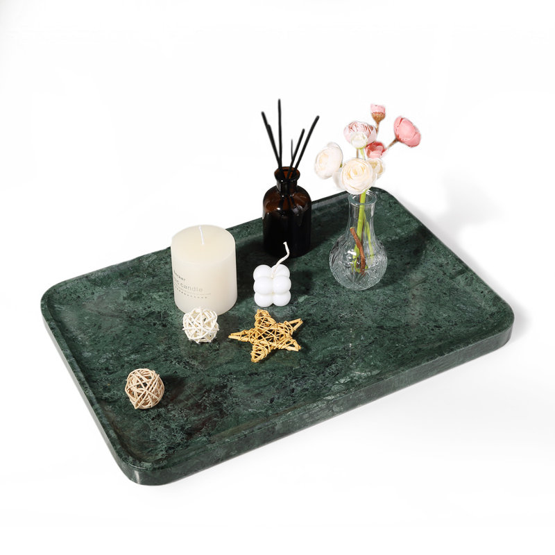 Guein Rectangle Natural Marble Tray,Indian Green
