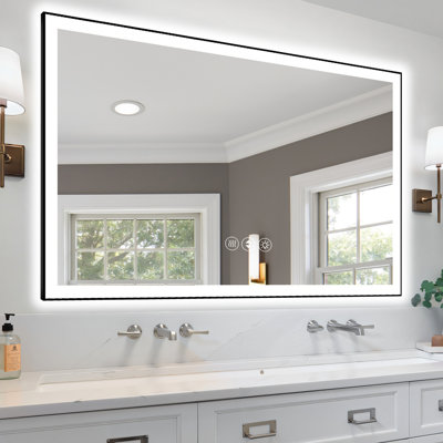 Miroir de salle de bain intelligent 60 x 40 pouces, luminosité réglable, 3 modes de température de couleur, fonction de brouillard avec arrêt automatique, commande de l'interrupteur mural, miroir en verre incassable, luminosité de 10% à