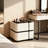 19.7 Inch Italian Light Luxury Cross Nightstand, Solid Wood Bedside Table with 2 Storage Drawers, Modern Leather Wrapped & Glass Top Compact Cabinet for Bedroom Storage