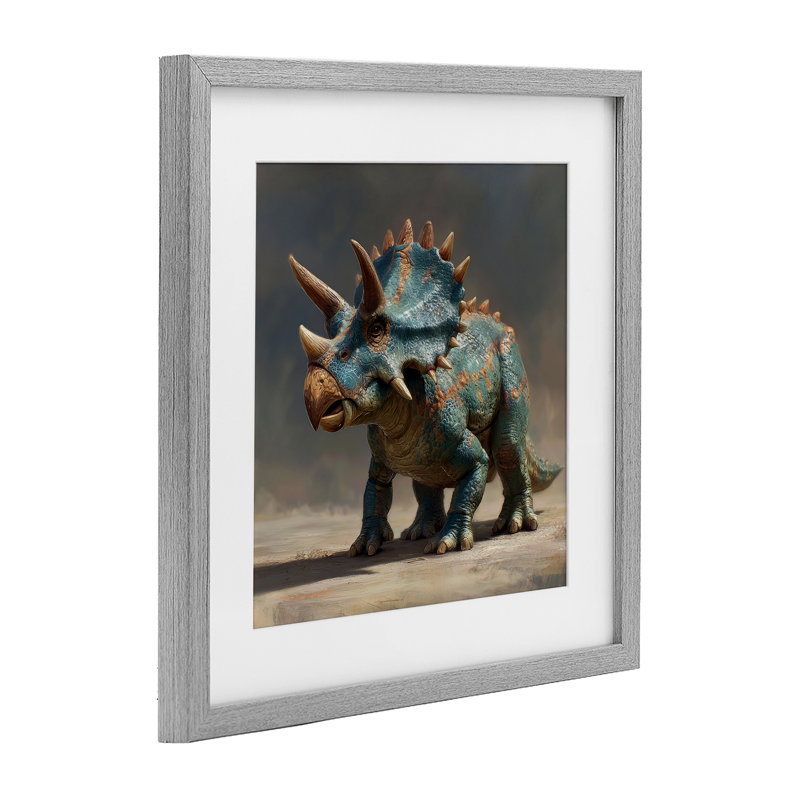 «Horned Triceratops at Sunrise», reproduction sous verre encadrée, design par Wumples, H 16 po x l 16 po