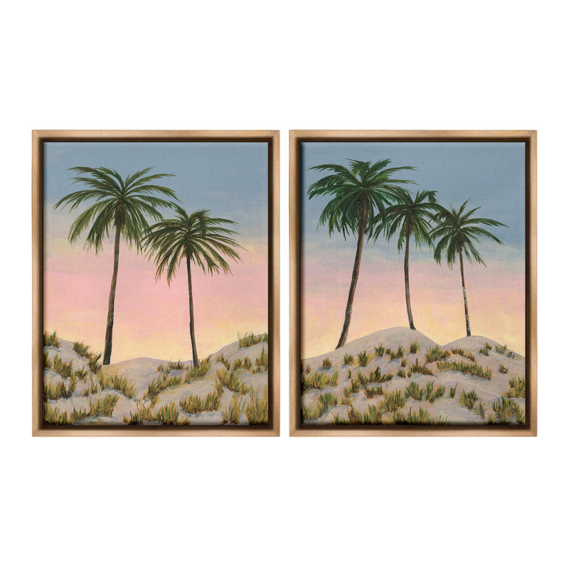 "Sunrise Tropical Scene" par Michael Willett, 2 pièces sur toile, Cadre flottant orme Montalcino, H 31 po x l 50 po