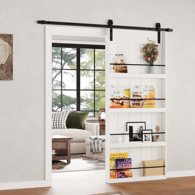 84"H x 36"W Solid Wood and Finish Surface Bookshelf Style Barn Door with Mounting Hardware Kit, 36" x 84"