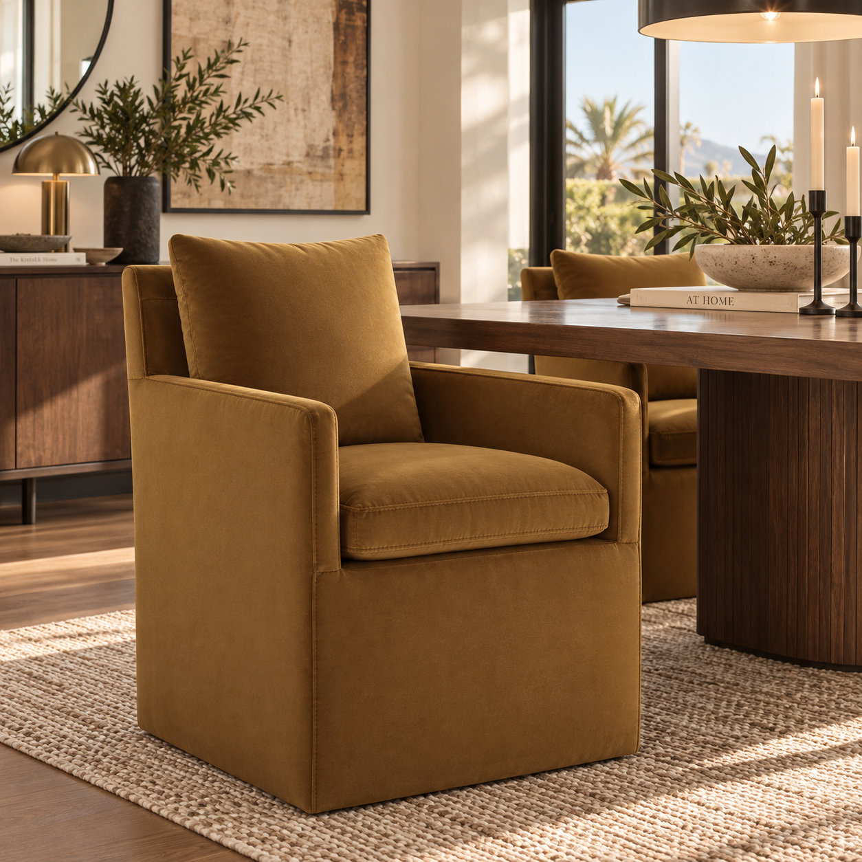 Alayaa Dining Armchair, Soren Ochre Performance Velvet
