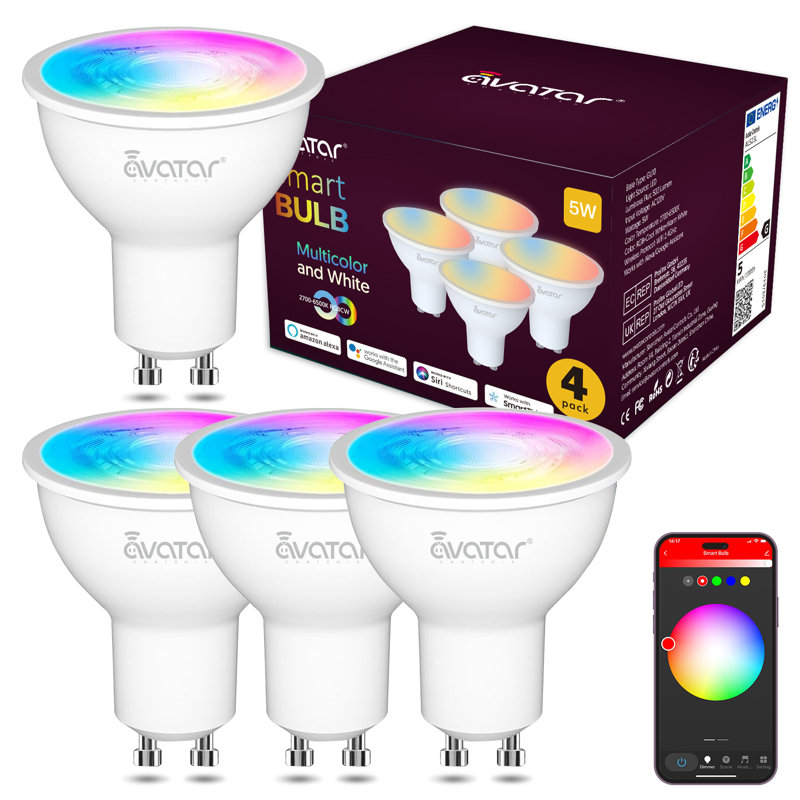 Ampoule intelligente GU10, paquet de 4 ampoules RGBCW à changement de couleur Alexa 5W