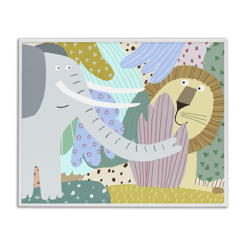 «Whimsical Elephant & Lion Friends», art de la giclée encadrée, design par Carla Daly, H 11 po x l 14 po