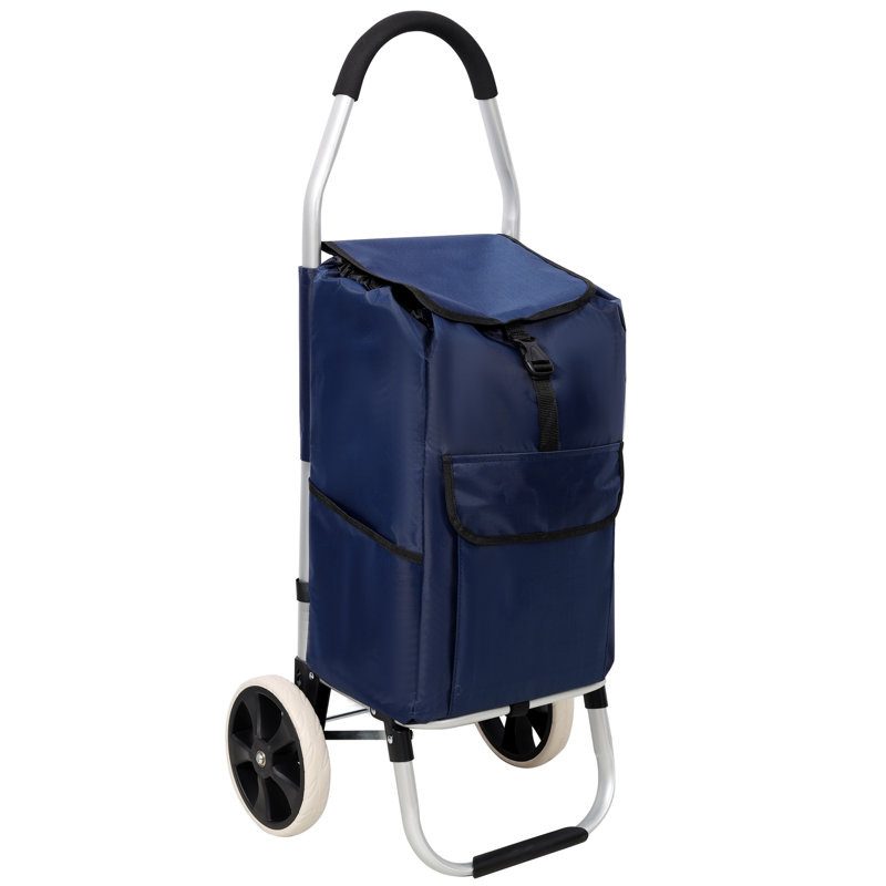 Chariot pliable avec roulettes, chariot utilitaire avec sac imperméable, conception amovible et légère, Bleu