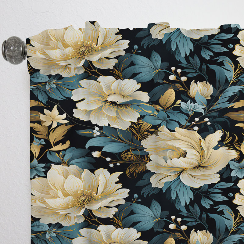 Beige And Blue Damask Fusion - Bohemian Velvet Curtain - Room Darkening - 1 Panel, 52" W x 84" L