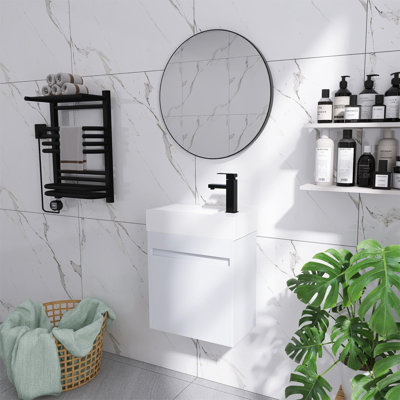 Vico 18" Single Bathroom Vanity Set, Wall Mounted Bathroom Vanity with White Resin Sink Top , Floating vanity with Soft Close Door, Single Bathroom Vanity with Top