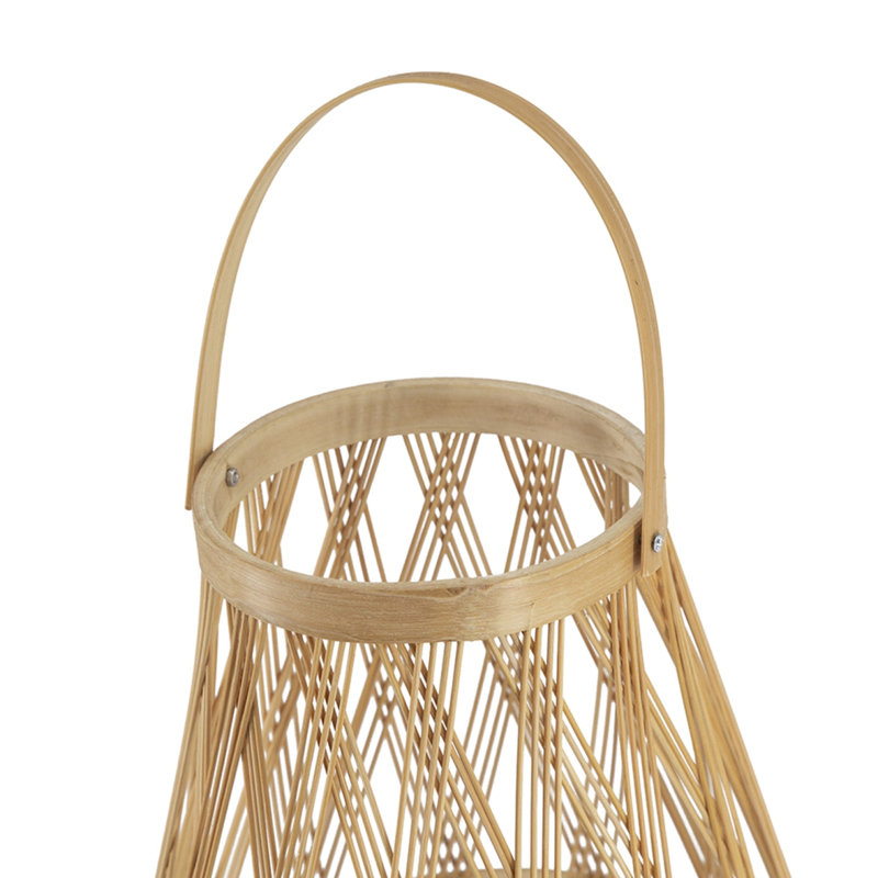 D9.5X13.5" Bamboo Home Decor, Table Decor, Lantern With Rope Handle