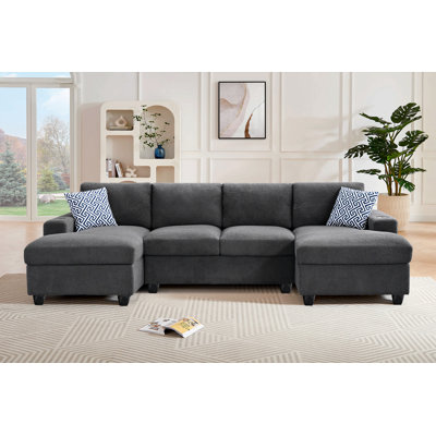 Comfortable U - Shaped Modular Sectional Sofa With Plush Cushions And Versatile Seating Options Dark Gray