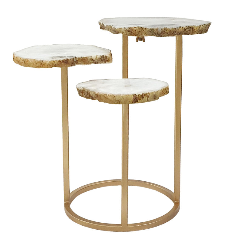 Table d'appoint 3Tier Agate Dia. 12 po. X 18 po. Cadre naturel