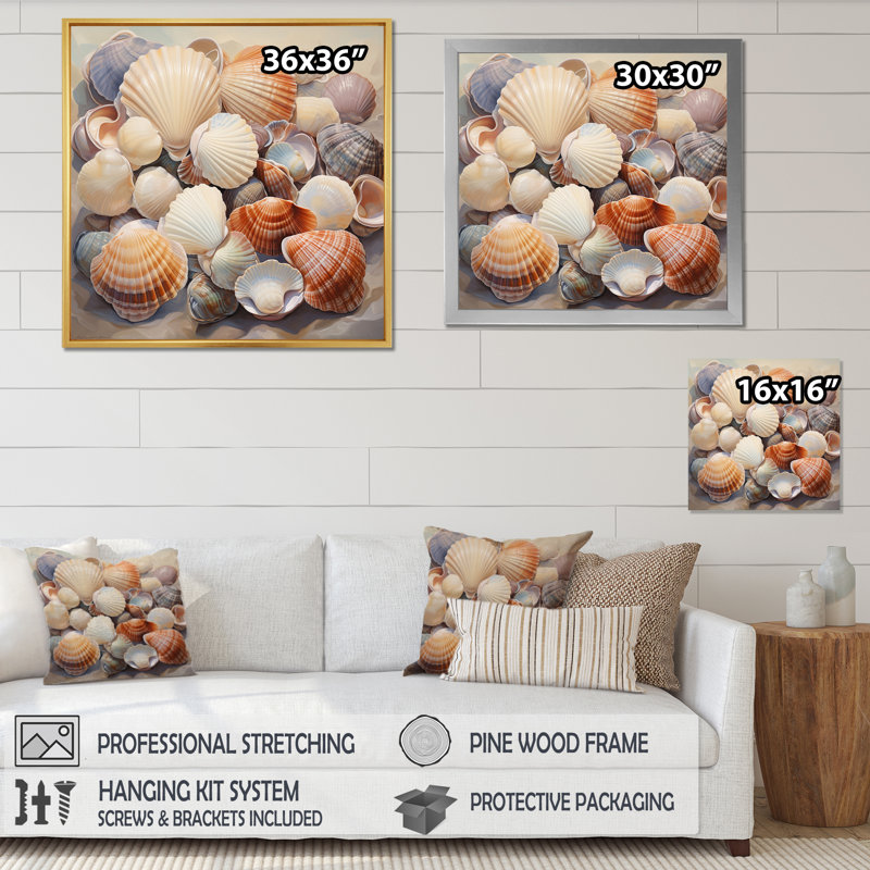 " Beige Clam Seashell Symphony III ", Gold Floater Framed, 24" H x 24" W x 1" D