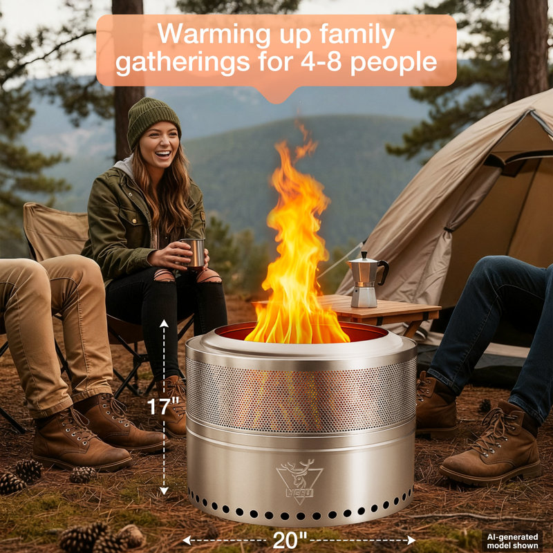Smokeless Fire Pit 20 Inch, Folding Portable Firepit Outdoor | Wood Burning Stainless Steel Fireplace with Removable Ash Stand,Gloves,Fire Poker,Bonfire Fire Pits for Outside Camping
