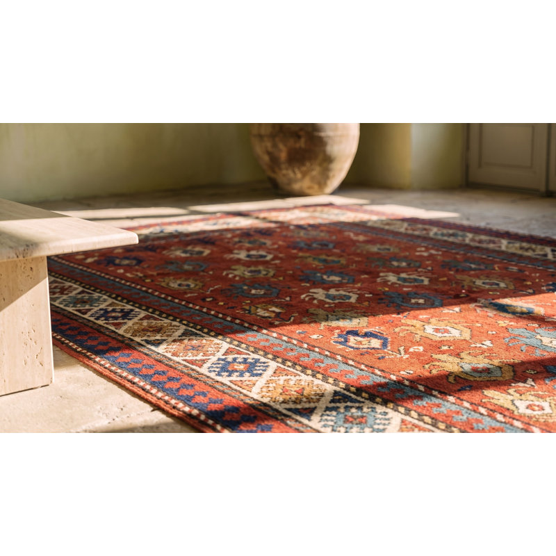 Antique Caucasian Allover Geometric Wool Hand Knotted Pile Coral / Salmon Pink 1880s Rug