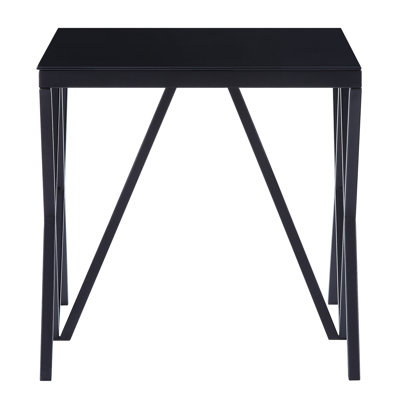 Table de bout contemporaine noire Amatucci avec plateau en verre lisse de 8 mm et une structure moderne en métal à base solide