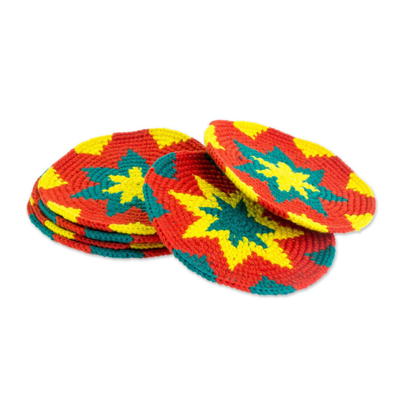 Ensemble de 6 sous-verres en coton Bungalow Rose, Vert / Jaune / Rouge