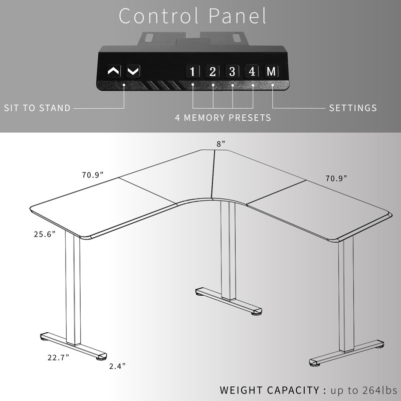 VIVO Electric 71" x 71" Curved Corner Stand Up Desk (E3CB2 Series), White/Black