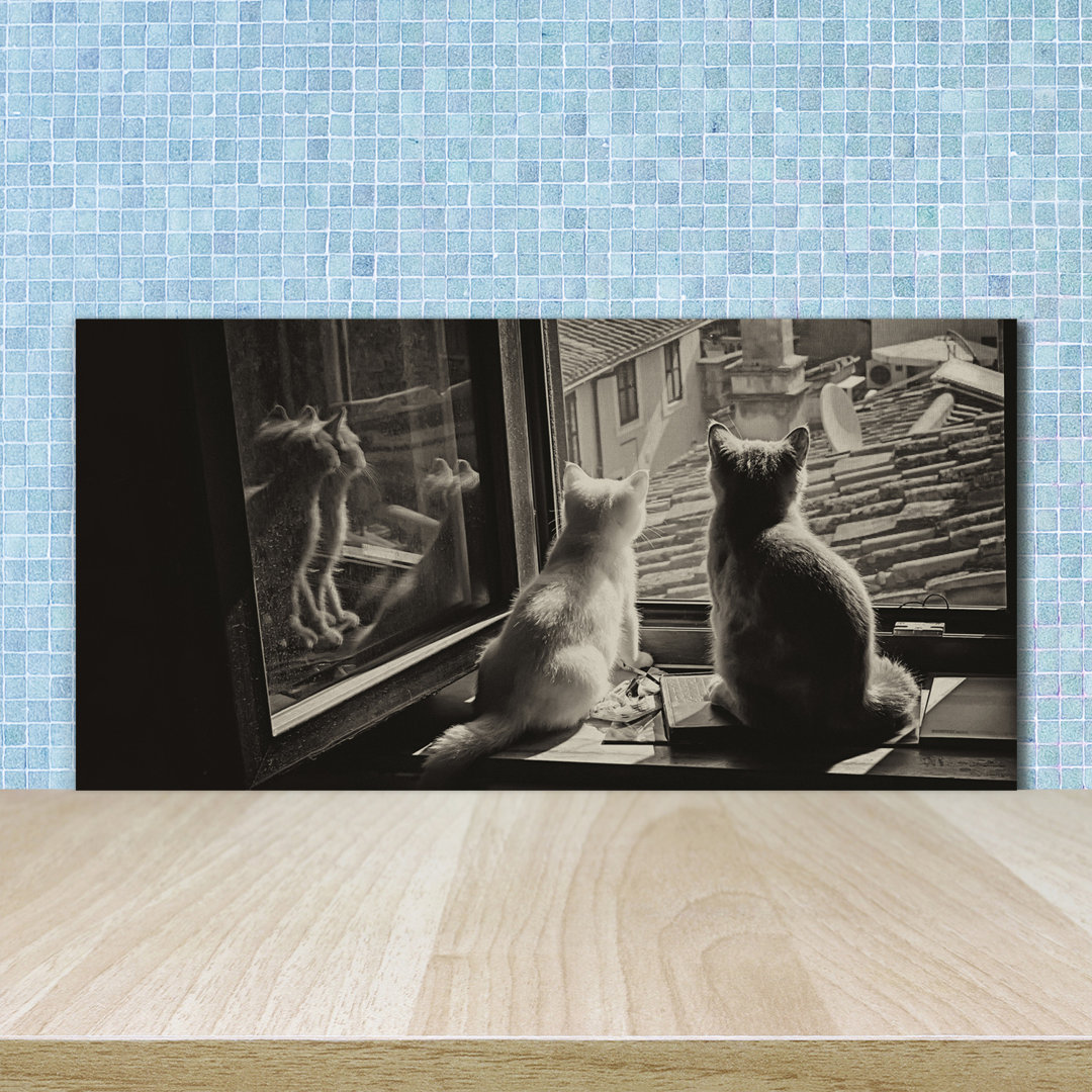 Cats by the Window 50cm x 100cm Glass Panel