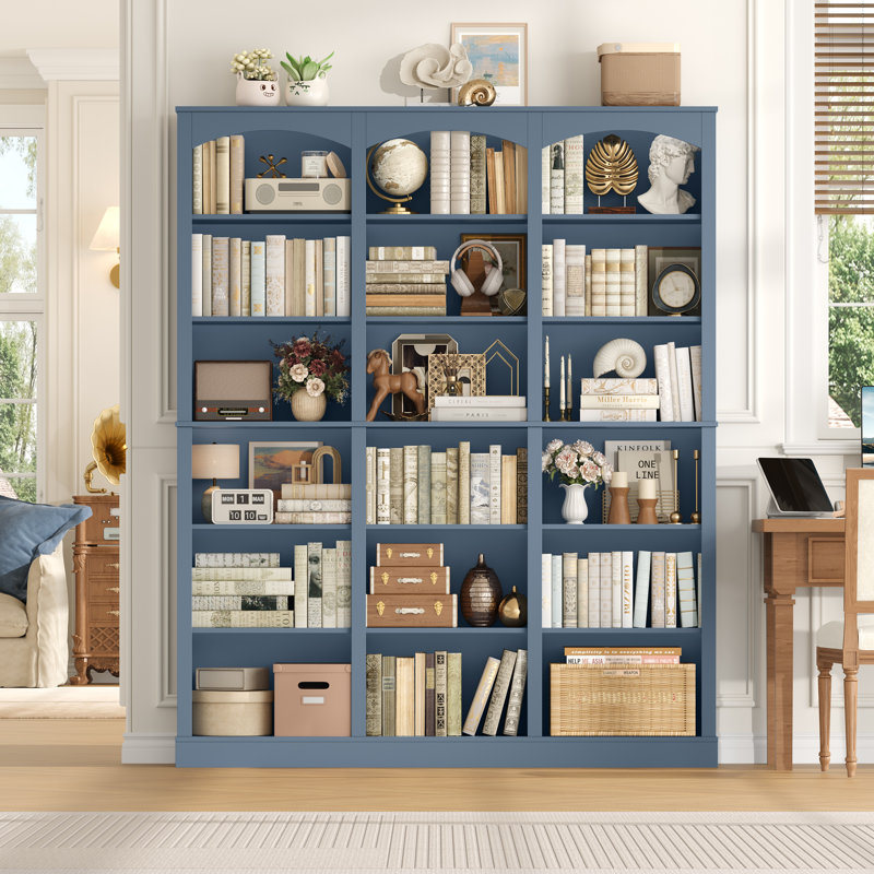 Huckins Standard Bookcase with Adjustable Shelves, 71.2" H x 63.4" W Modern Wood Storage Shelf, White/Brown