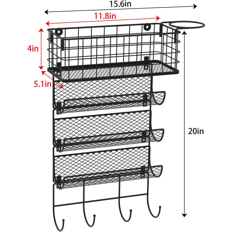 Wall-Mounted Hair Dryer Holder Styling Tool Organizer 4-Shelf Storage Wire Basket with Hook Heat Safe Rack for Hair-Straighteners,Curling Wands,Flat Iron,Perfume,Cabinet Door Bathroom Kitchen