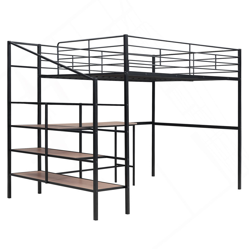 Lit mezzanine en métal Chromite avec bureau et échelle de rangement latérale
