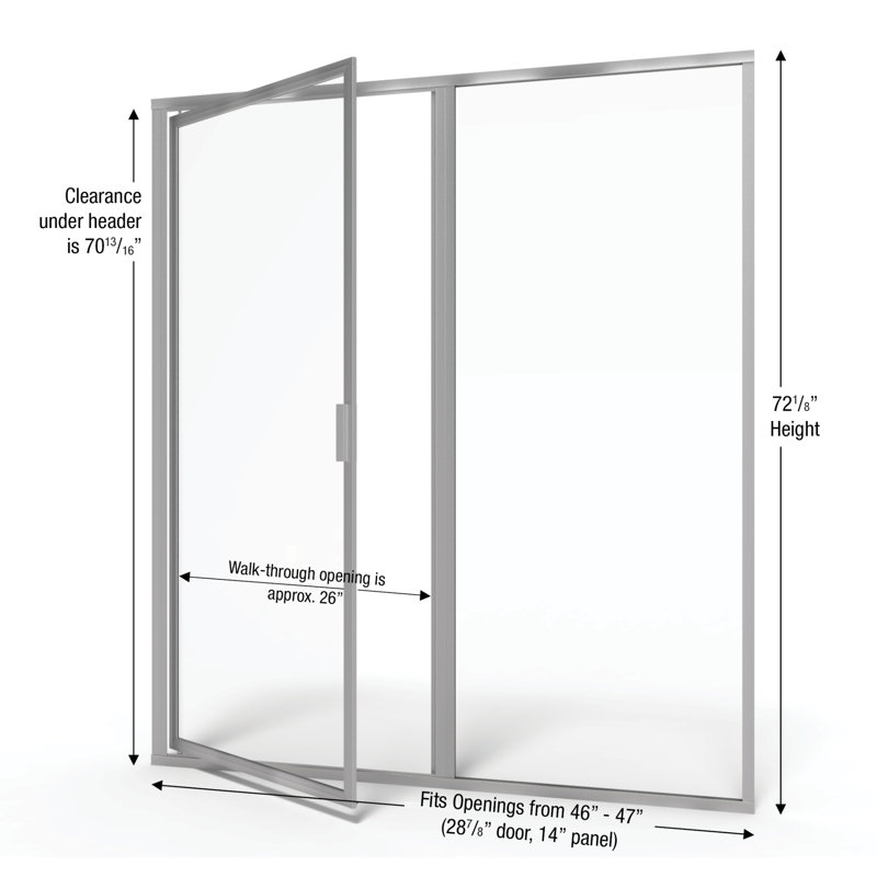 Porte de douche à cadre pivotante Deluxe 47 "x 72,13", Nickel brossé, Clair