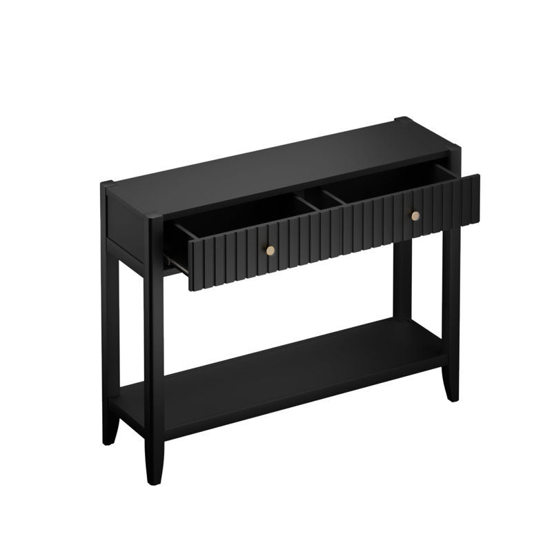 Console étroite en bois avec tiroirs et tablette de rangement, parfaite pour le vestibule, le couloir et le décor de salon en noir
