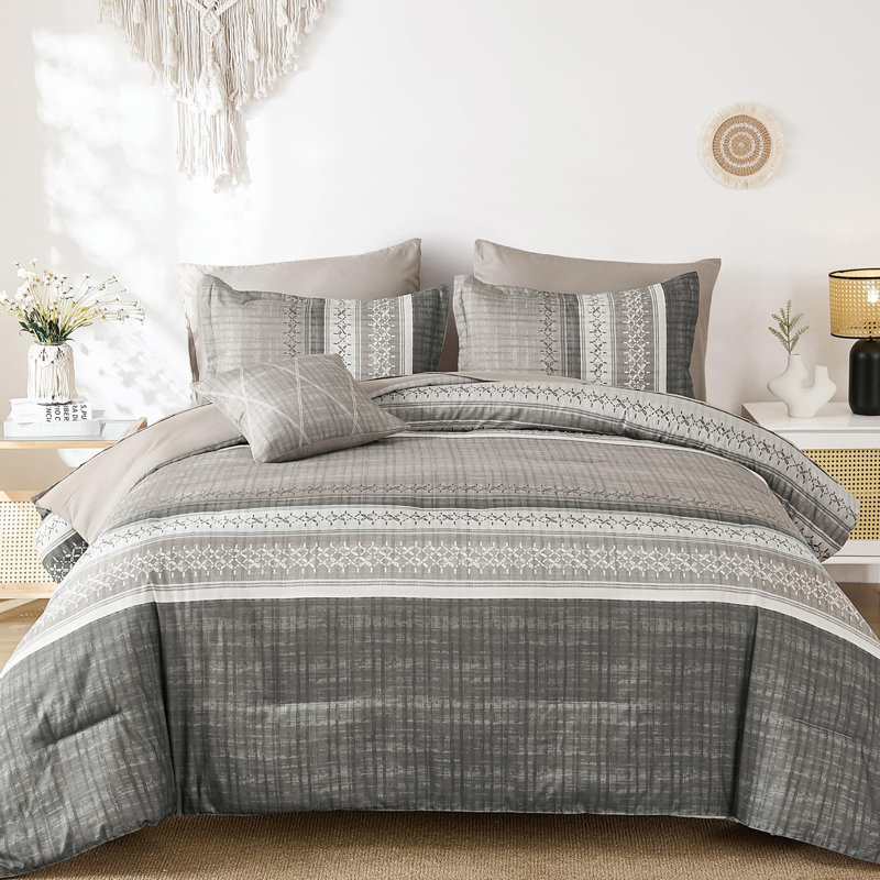 Ensemble de literie 8 pièces Boho, Édredon grand, Gris taupe