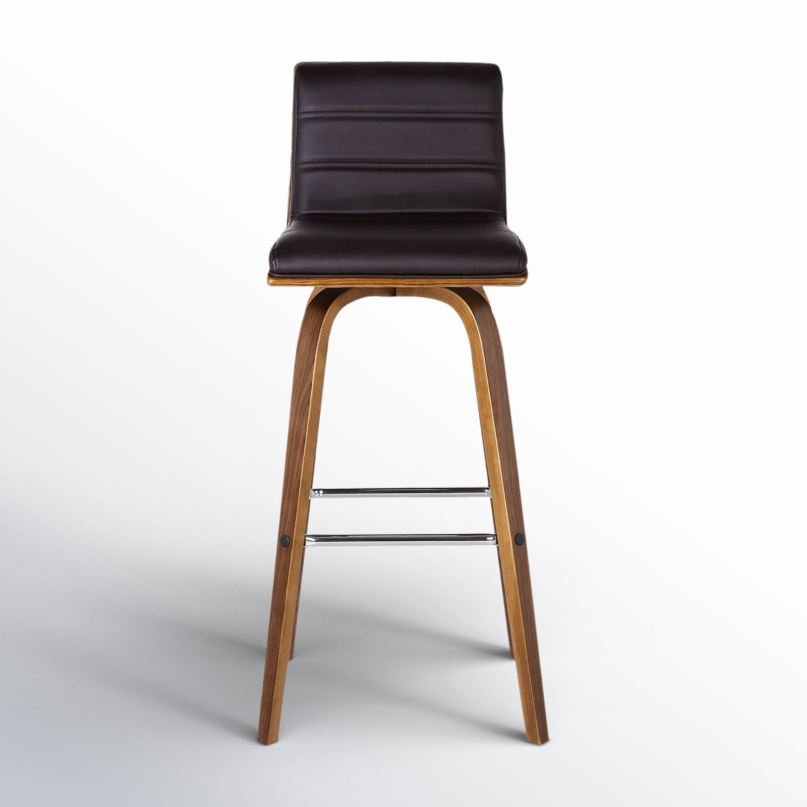 Biance Swivel Bar Stool, Brown Faux Leather, Bar Stool (30" Seat Height), Walnut