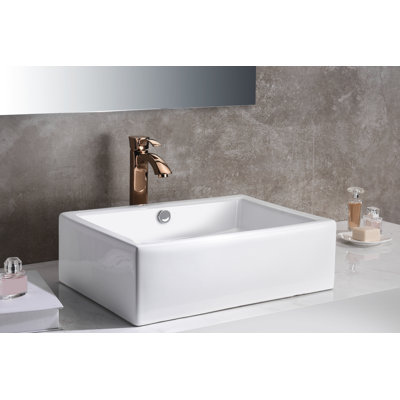 ANZZI Deux Series 14.3'' White Vitreous China Rectangular Bathroom Sink with Overflow