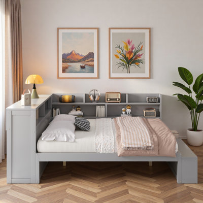 L-shaped Daybed With Storage Cabinets, Shoe Cabinet And Usb Ports