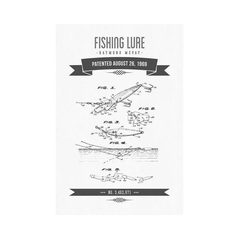 Raymond McVay Fishing Lure Patent Sketch Retro (Charcoal) IV by Aged Pixel - Wrapped Canvas Print