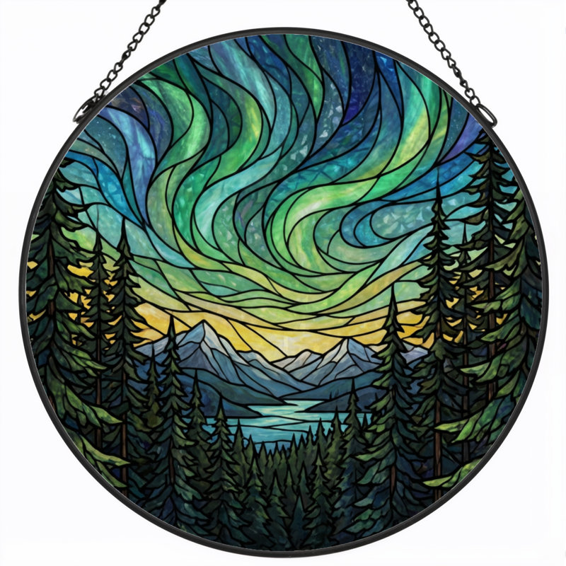 Panneau de vitrail en verre coloré 7,8 po H Northern Lights, H 7,8 po x l 7,8 po