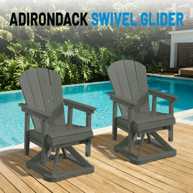 All-Weather HDPE Adirondack Glider Chair, Outdoor Swivel Rocker for Patio, Porch & Deck, Gray