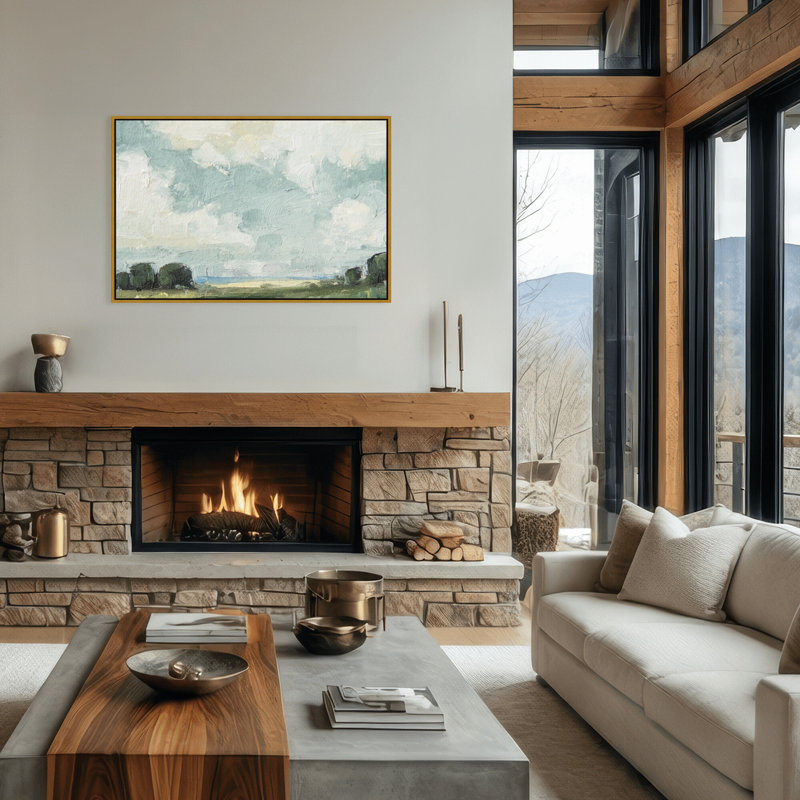 Nature Inspired Golden Meadows: A Serene Landscape Composition, 16" H x 24" W x 2.375" D, Framed Canvas, Gold