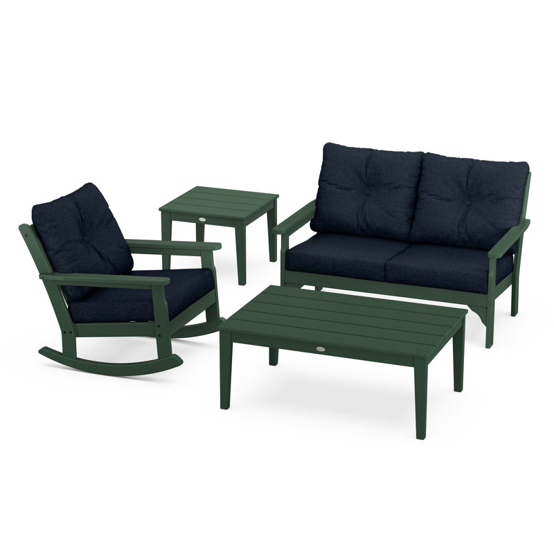 Vineyard 4-Piece Deep Seating Rocker Set, Green, Marine Indigo