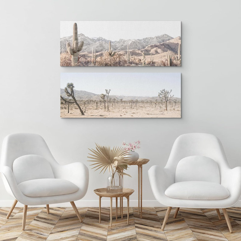 Cactus Desert Southwest Desert Large Cactus Western Joshua Tree On Canvas 2 Pieces Horizontal Print Wall Decor