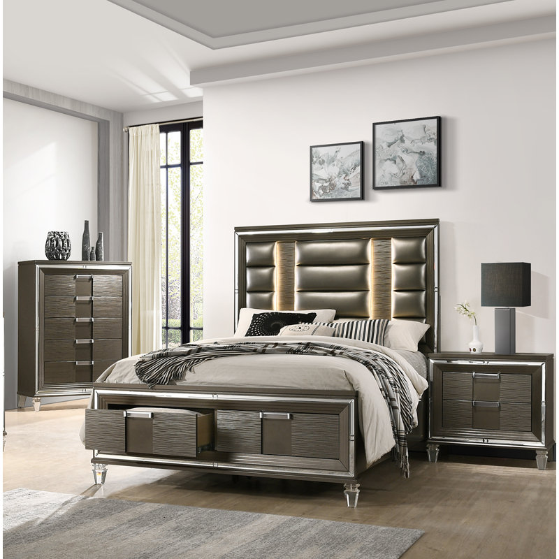 Ensemble de chambre avec lit plateforme en bois massif 3 pièces Bridgnorth, Grand